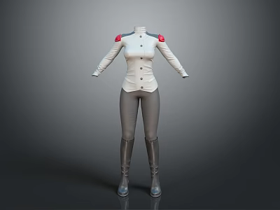 Fashionable Daily Life Clothing With White Top Red Shoulder Patches Gray Tight Pants Long Boots 3d model