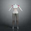 Fashionable Daily Life Clothing With White Top Red Shoulder Patches Gray Tight Pants Long Boots