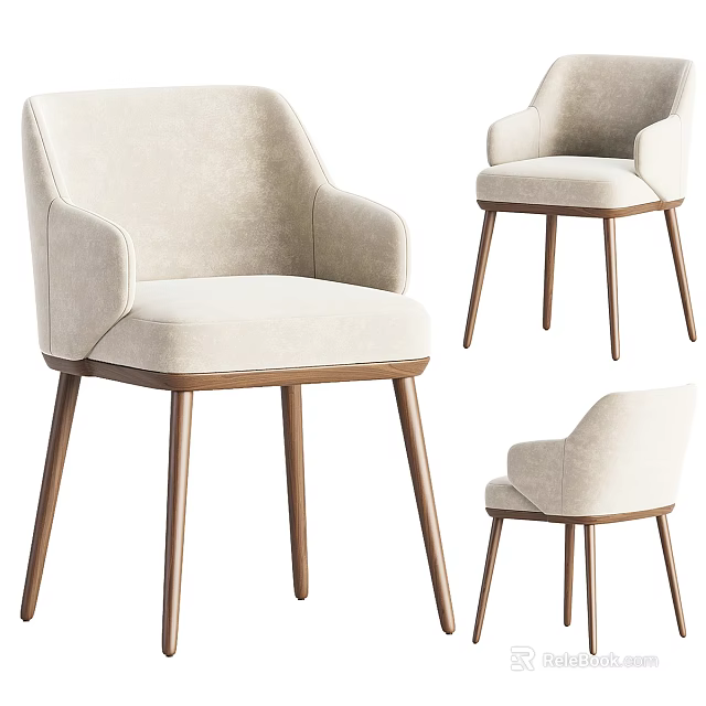 Modern Beige Upholstered Leisure Chair With Wooden Legs And Comfortable Design 3d model 