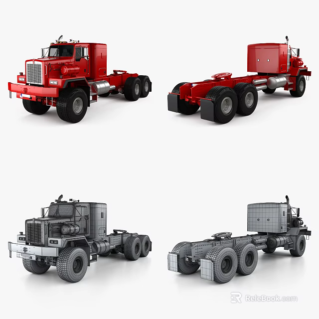 Red And Gray Utility Truck Models Featuring Front And Side Views Design 3d model