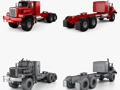 Red And Gray Utility Truck Models Featuring Front And Side Views Design 3d model