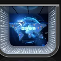 Modern Technology Exhibition Hall With International Business Display Global Interactive Globe And Digital Information Screens