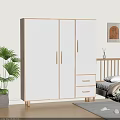 Modern White And Wooden Wardrobe With Simple Design And Drawers In Bedroom Setting