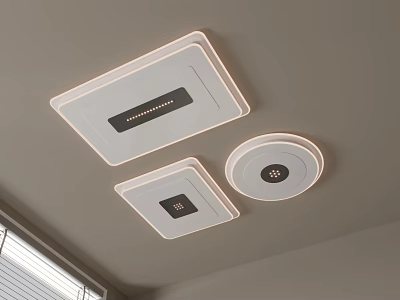Modern Rectangular and Circular Ceiling Lights with Sleek White Frame Design 3d model