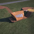 Wooden Curved Structure With Staircase On Green Grassland Under Blue Sky