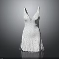 Elegant Women's White Sequined Spaghetti Strap V Neck Tulle Party Dress