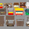 Assorted Traditional And Modern Market Stalls With Colorful Roofs And Designs