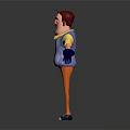 Cartoon 3D Character With Red Hair Mustache Wearing Argyle Vest Yellow Sleeves Orange Striped Pants Blue Gloves