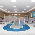 Hospital Outpatient Rehabilitation Area With Colorful Floor Slide Steps And Equipment