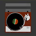 Vintage Turntable With Open White Lid Red Base And Colorful Vinyl Record