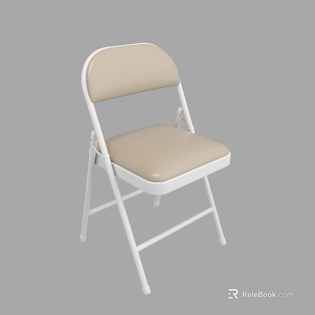 Folding Dining Chair with White Frame and Beige Cushion for Simple Home Use 3d model 