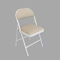 Folding Dining Chair with White Frame and Beige Cushion for Simple Home Use