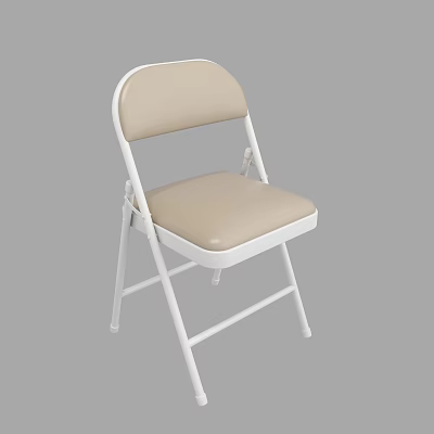 Folding Dining Chair with White Frame and Beige Cushion for Simple Home Use 3d model