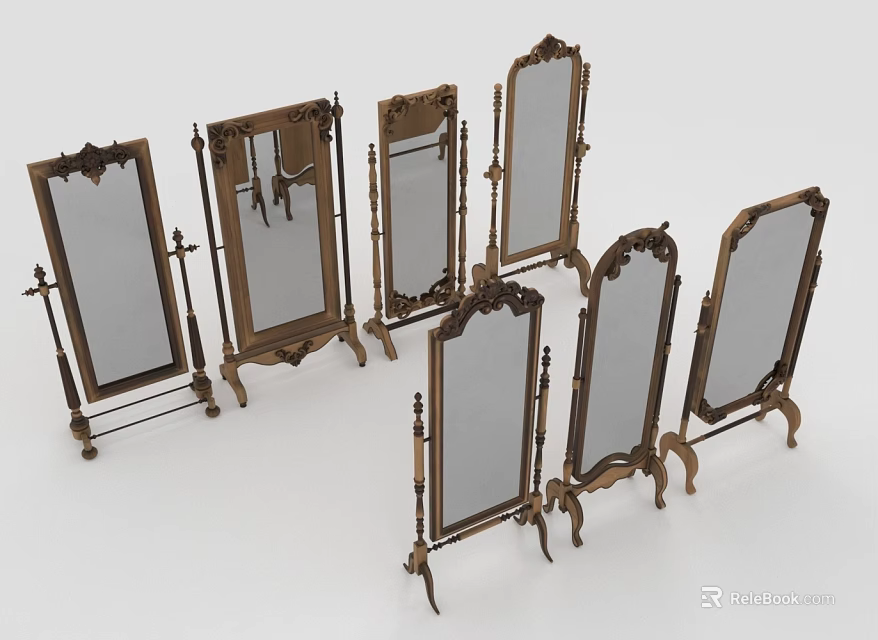Multiple Vintage Decorative Mirrors With Ornate Wooden Frames For Home Decoration 3d model 