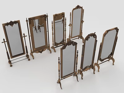 Multiple Vintage Decorative Mirrors With Ornate Wooden Frames For Home Decoration 3d model