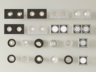 Various Styles Of Downlights And Spotlights In Black White And Silver Designs 3d model