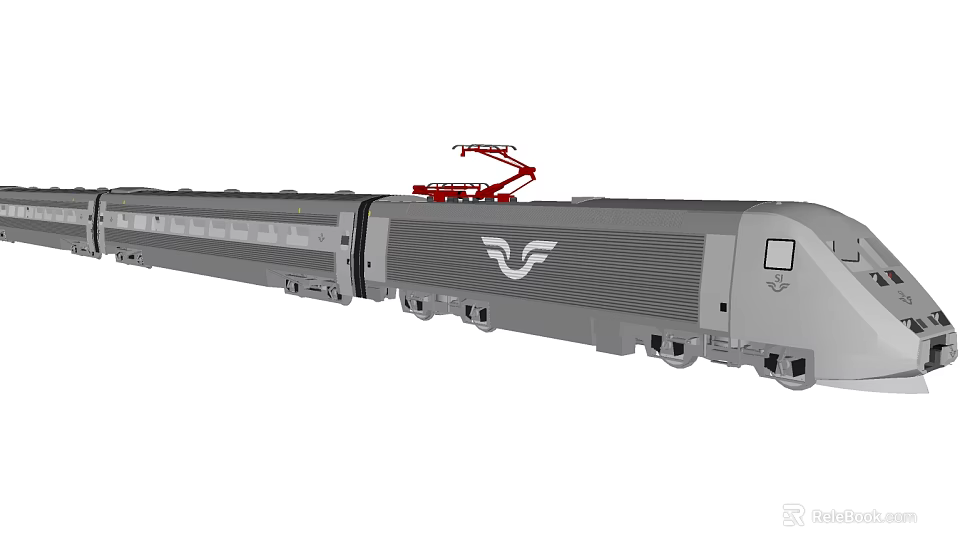 Gray Streamlined Train With White Wing Logo And Red Pantograph 3d model 