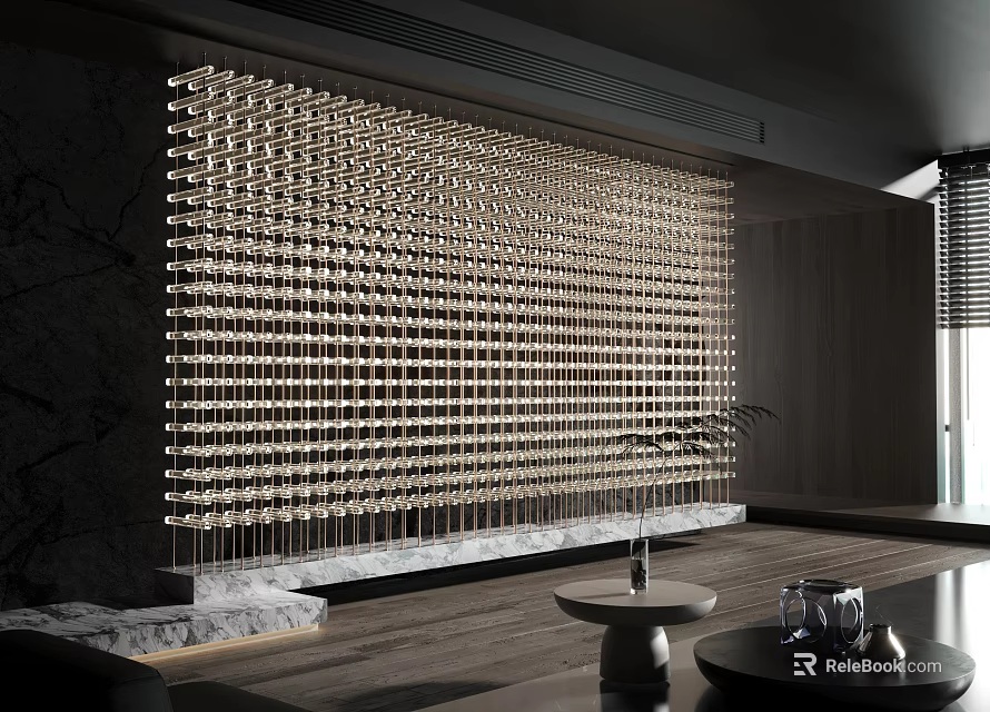 Modern Wine Cabinet With Numerous Neatly Arranged Wine Bottles Marble Countertop Wooden Floor 3d model 