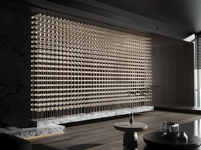 Modern Wine Cabinet With Numerous Neatly Arranged Wine Bottles Marble Countertop Wooden Floor 3d model