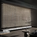 Modern Wine Cabinet With Numerous Neatly Arranged Wine Bottles Marble Countertop Wooden Floor
