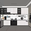 Modern Kitchen Interior With White Cabinets Marble Countertop And Black Appliances