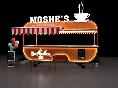 MOSHE'S Coffee And Burger Stand With Hark Coffee Logo And Orange Design 3d model