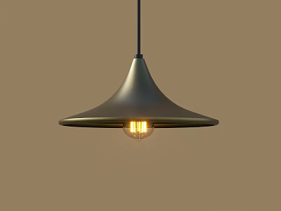 Contemporary Metallic Dark Gray Pendant Light with Conical Shape and Exposed Vintage Bulb 3d model