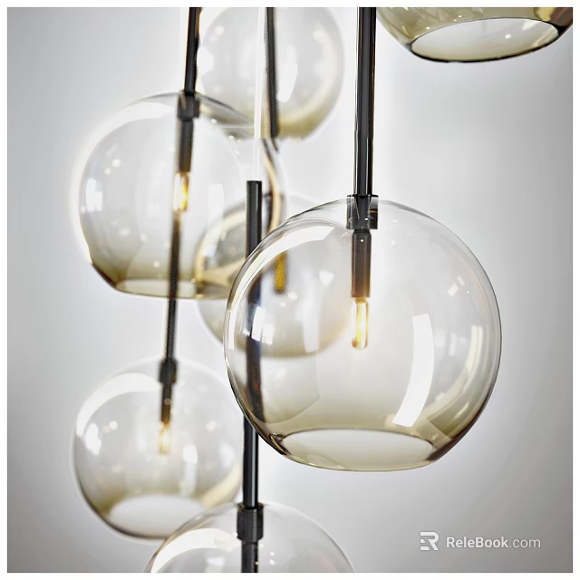 Modern Minimalist Chandelier With Transparent Glass Globes And LED Bulbs In Hanging Design 3d model 