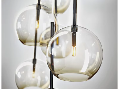 Modern Minimalist Chandelier With Transparent Glass Globes And LED Bulbs In Hanging Design 3d model