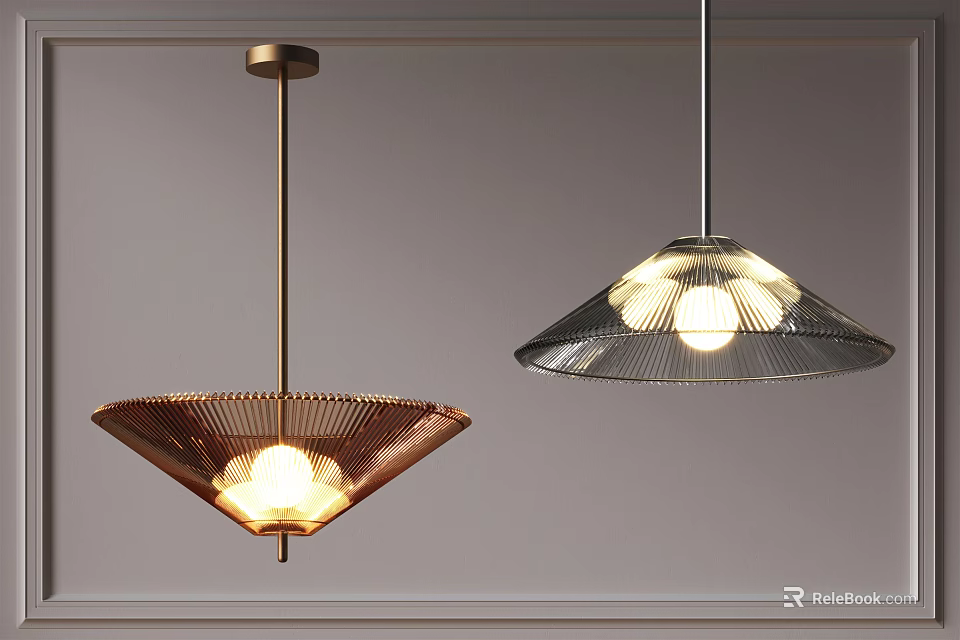 Modern Copper And Silver Pendant Lights With Cone Shaped Woven Design For Interior 3d model