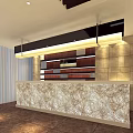 Modern Cinema Lobby Interior With Wooden Ceiling Marble Counters And BAR Area