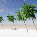 Tall Palm Trees Standing On Sandy Beach Under Blue Sky With White Clouds 3d model