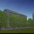 Modern Fire Station Building With Fire Trucks Training Area And Green Surroundings 3d model