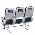 Three Modern Blue Public Chairs With White Headrests Silver Armrests And Metal Frame 3d model