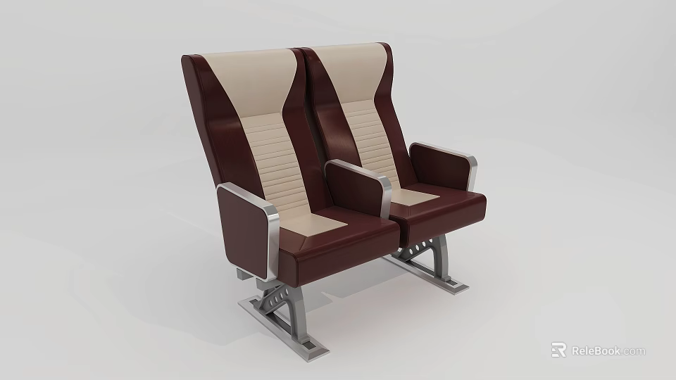Modern Brown and Beige Leisure Chairs with Metallic Armrests and Striped Backrests 3d model 