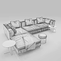 Modern Gray Sectional Sofa With Round Side Tables Pillows And Blanket 3d model
