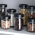 Organized Kitchen Shelves With Glass Jars And Baskets For Dry Foods Storage