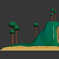 3D Rendered Landscape With Small White House Green Hills And Trees