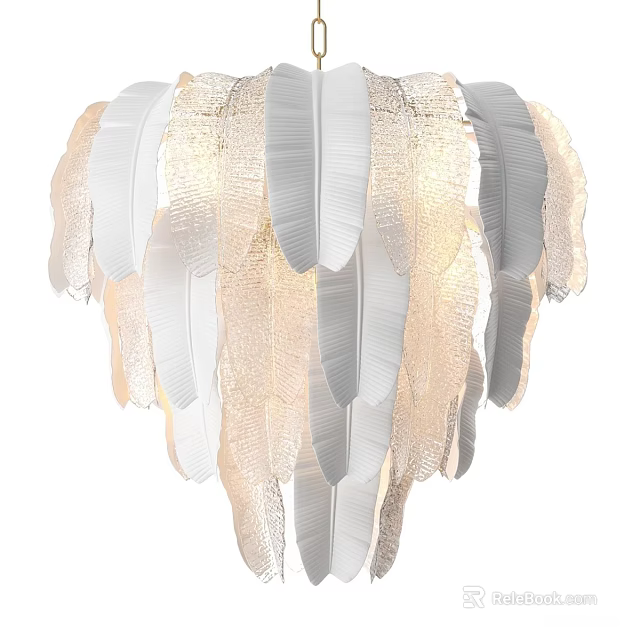 Elegant Modern Chandelier With Layered Feather Like Leaves And Transparent Material 3d model 
