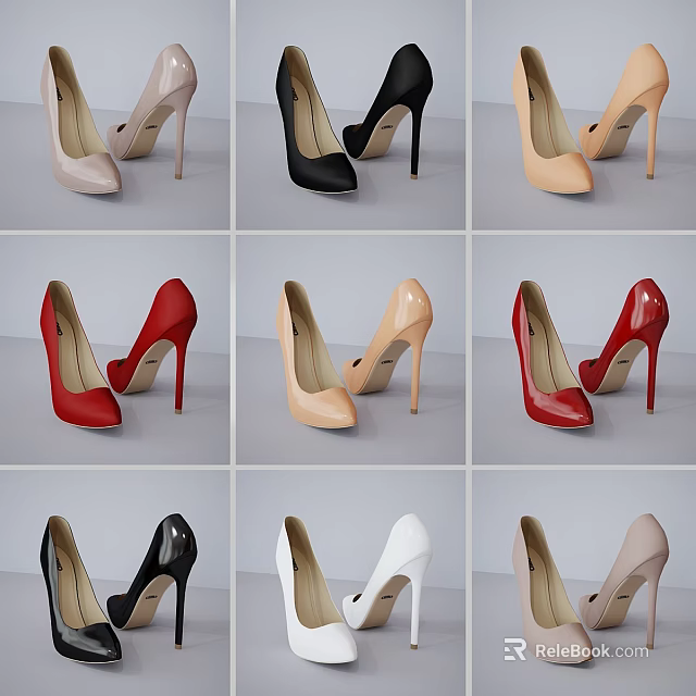 Fashionable Stiletto High Heels Shoes With Various Color Tones And Sleek Design 3d model 