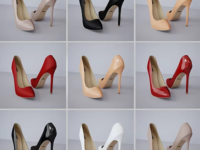 Fashionable Stiletto High Heels Shoes With Various Color Tones And Sleek Design 3d model