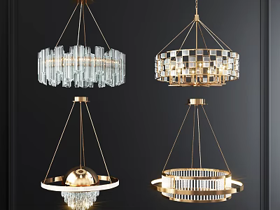 Modern Elegant Chandeliers With Crystal Elements Gold Metal Frames And Geometric Design 3d model