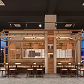 Modern Hotpot Restaurant Interior With Wooden Partitions Open Layout And Pendant Lights