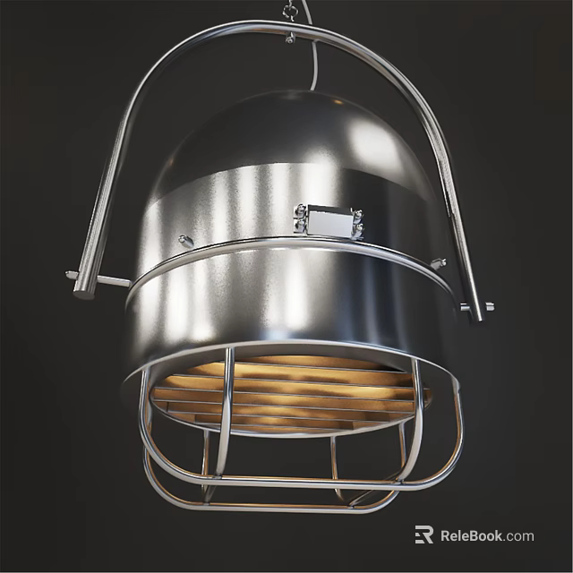 Modern Industrial Silver Metal Pendant Light With Dome Shade And Hanging Frame Structure 3d model 