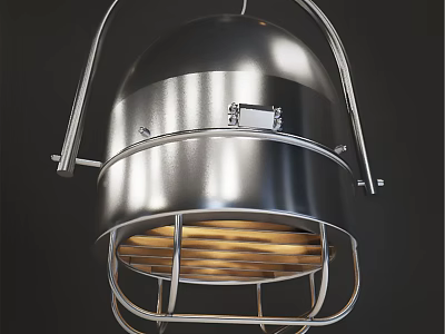 Modern Industrial Silver Metal Pendant Light With Dome Shade And Hanging Frame Structure 3d model