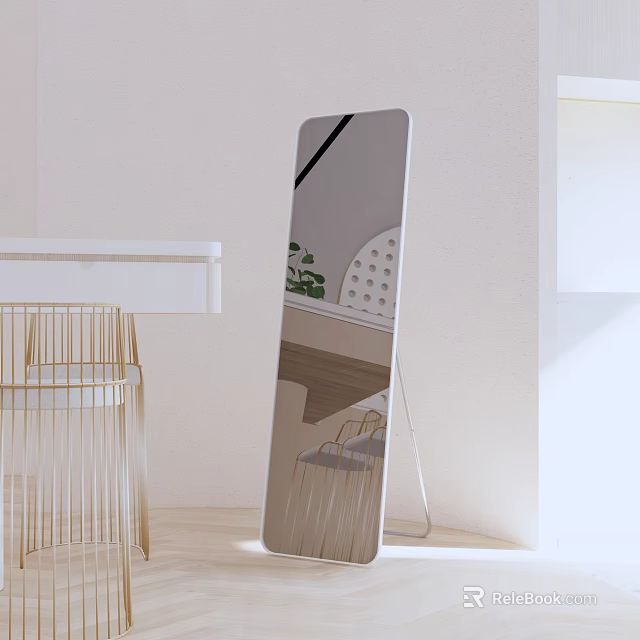 Modern Full Length Floor Mirror With Gold Accents In Minimalist Interior Design 3d model 
