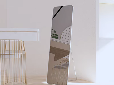 Modern Full Length Floor Mirror With Gold Accents In Minimalist Interior Design 3d model