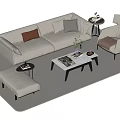 Modern Light Colored Sofa Coffee Table Set With Throw Pillows Armchair And Ottoman Decor 3d model