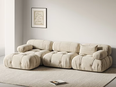 Beige Plush Sectional Sofa In Modern Living Room With Area Rug And Wall Art 3d model