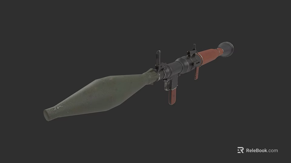 Green Rocket Launcher Weapon With Wooden Grip And Metal Barrel 3d model 